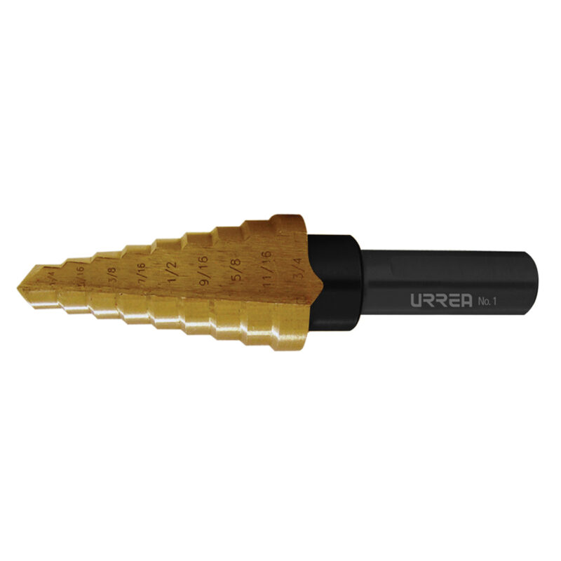 Broca escalonada de acero con doble estría #1, 1/8″ a 1/2″ zanco 3 planos Urrea