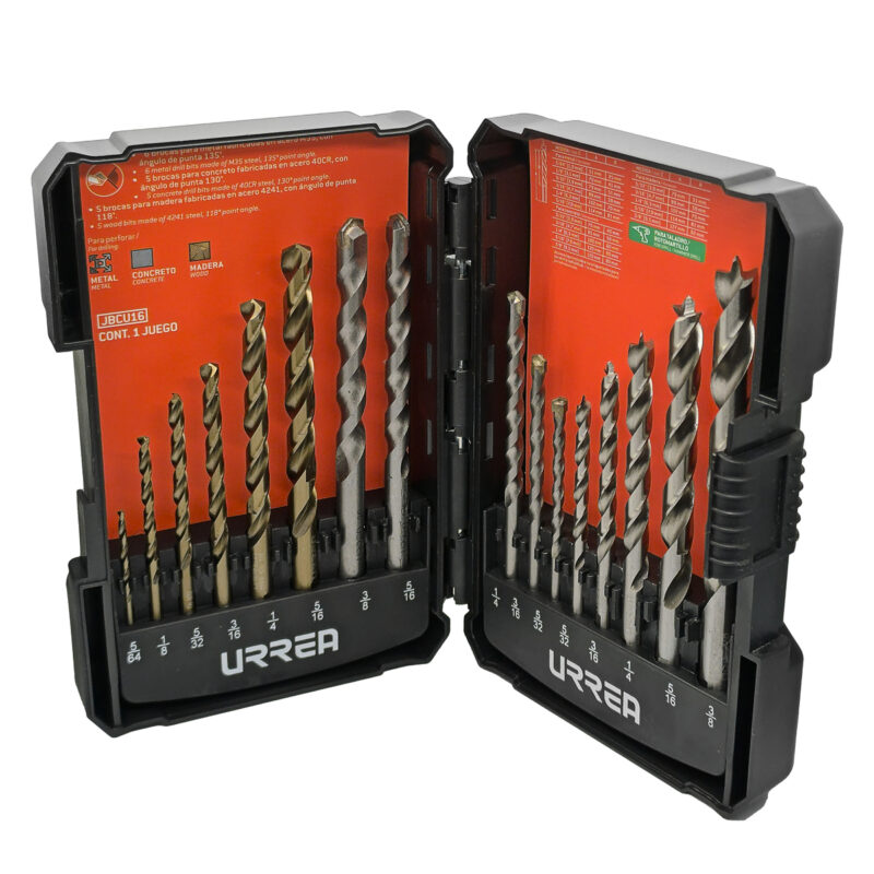 Juego combinado de brocas para metal, concreto y madera, 16 piezas Urrea JBCU16